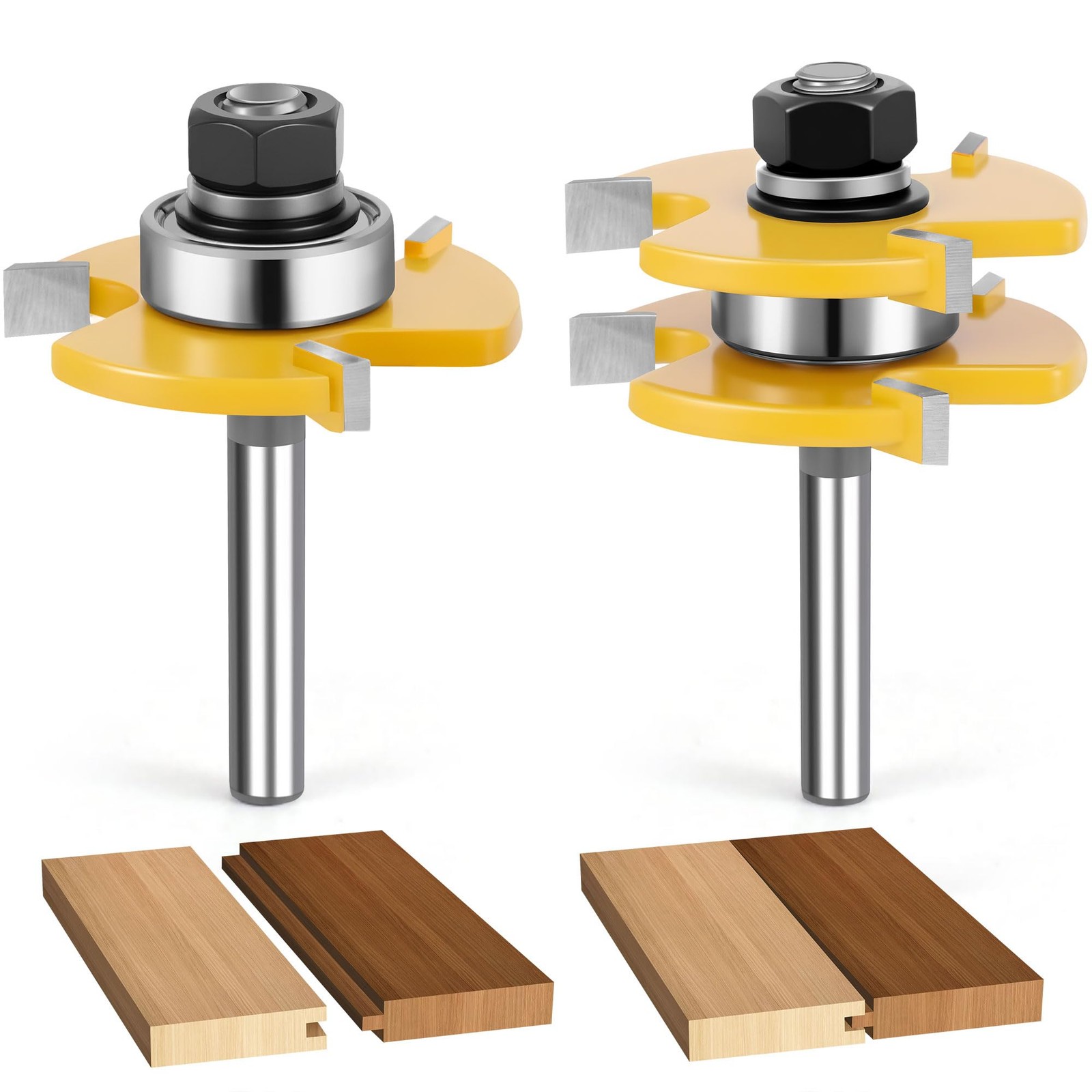 2PCS Tongue and Groove Router Bit Set, 3rd Gen. 1/4 Shank Router Bits for 3/4...