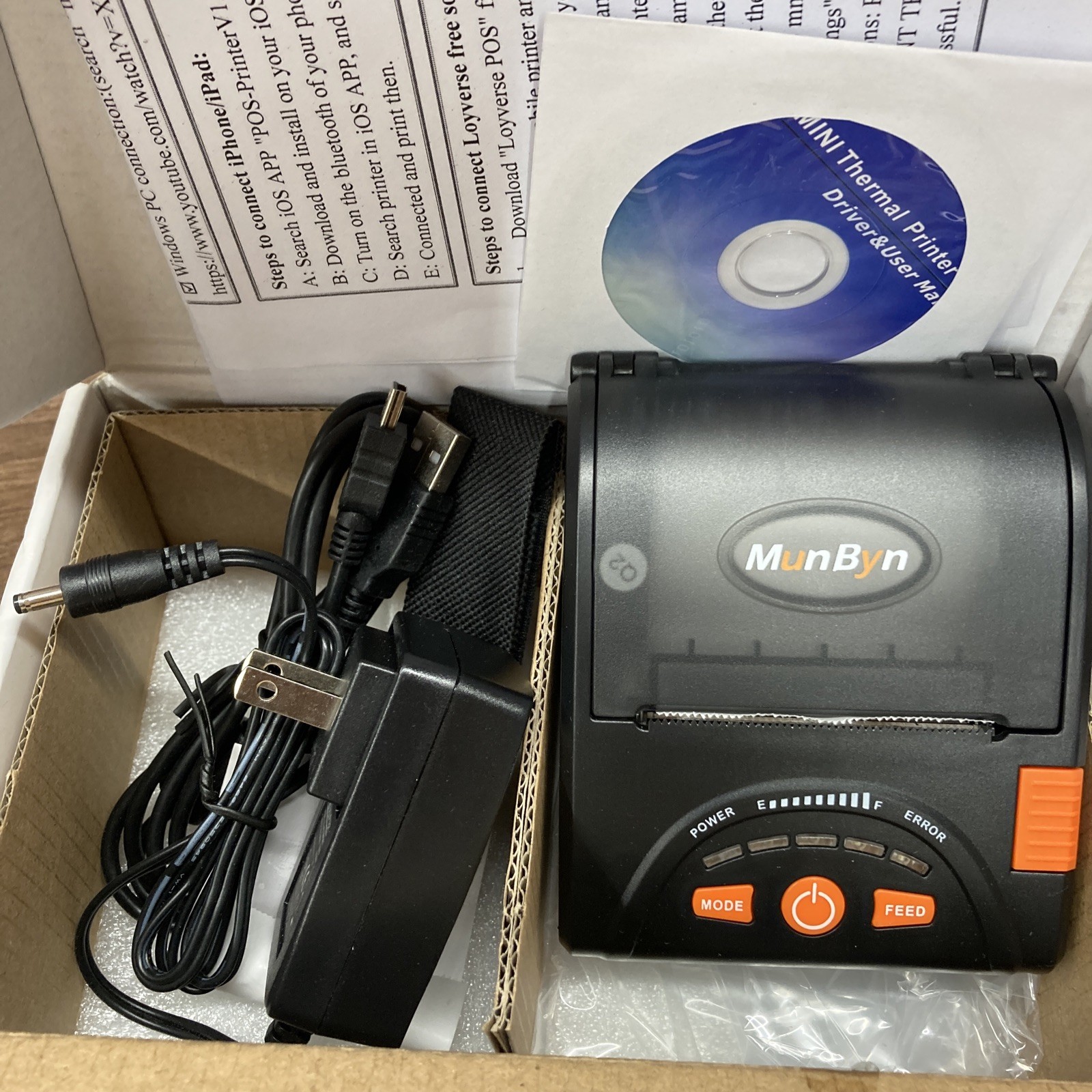 MUNBYN P001 Mobile Bluetooth Printer 58mm Android POS Printer