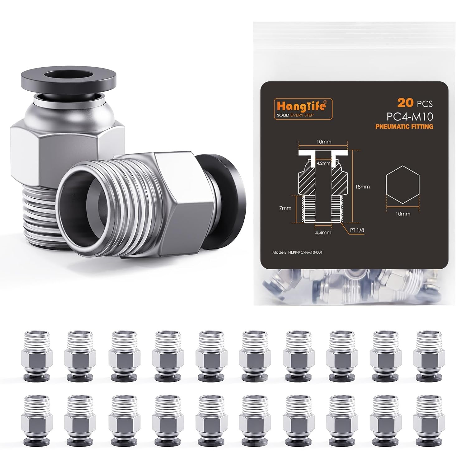PC4-M10 Bowden PTFE Tube Connectors, Push-To-Connect Quick Fittings, 1.75Mm Fila