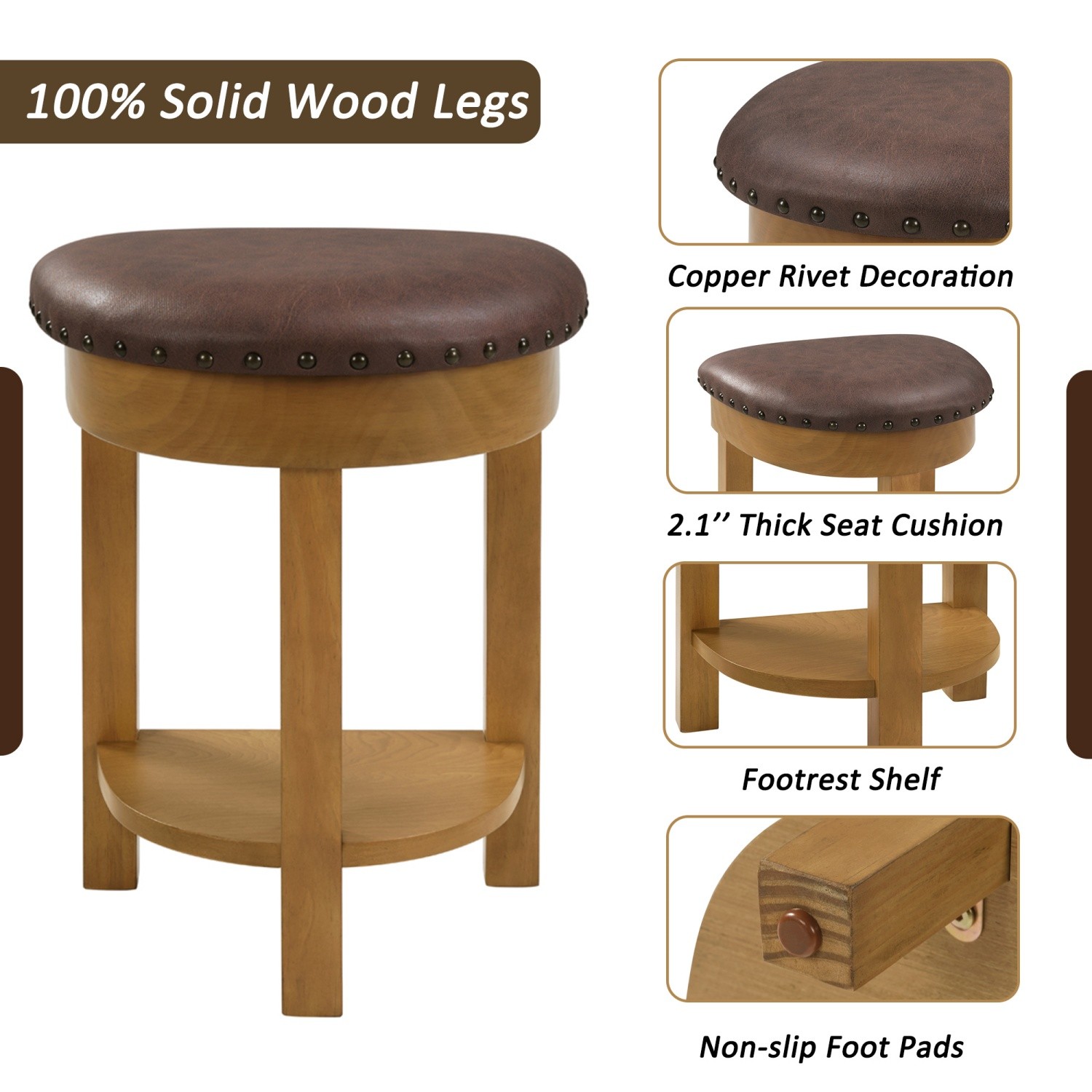 4 Piece Kitc/hen Counter Height Bar Table Set with 3 PU Padded Solid Wood Stool