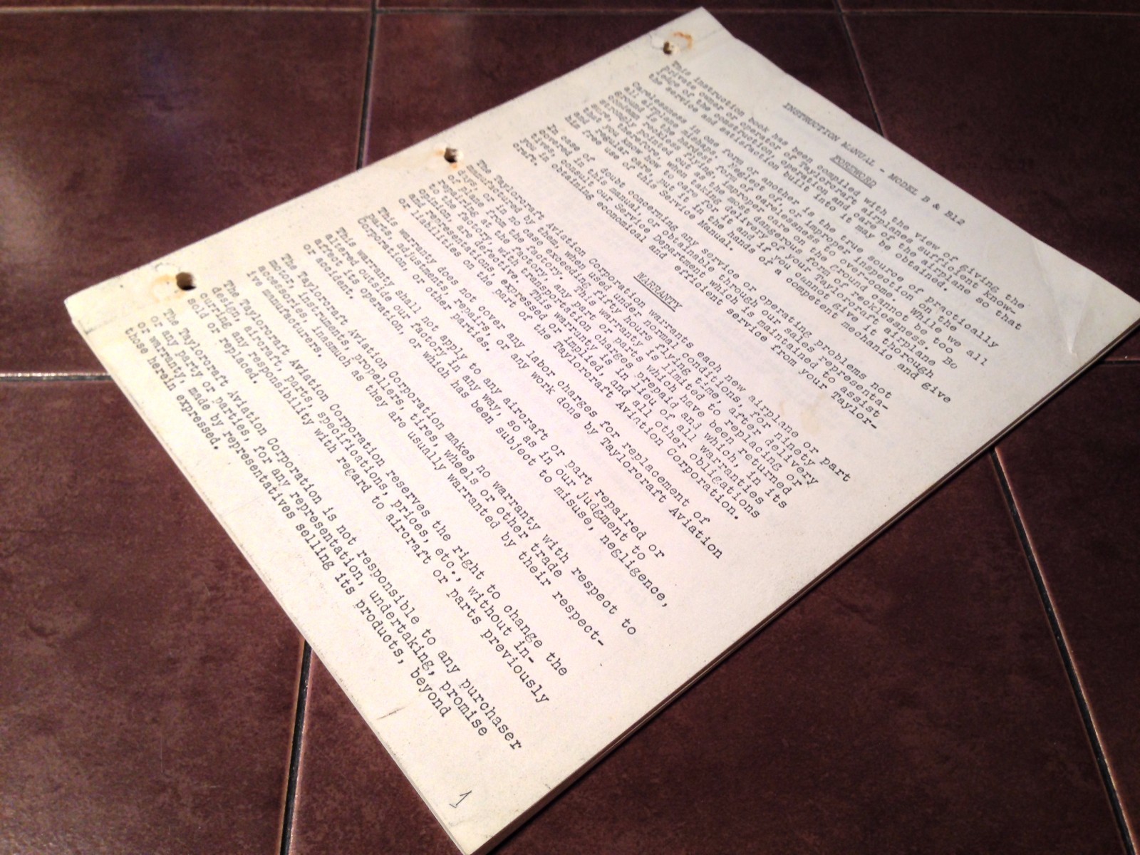 Taylorcraft Model B & Model B12 Instruction Manual