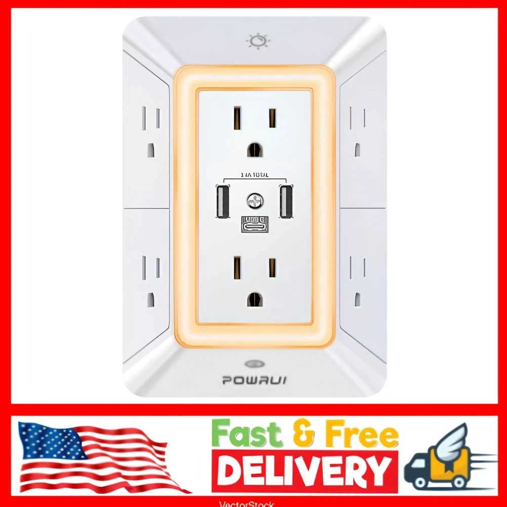 Multi Plug Outlet Surge Protector - POWRUI 6 Outlet Extender with 3 USB Ports...