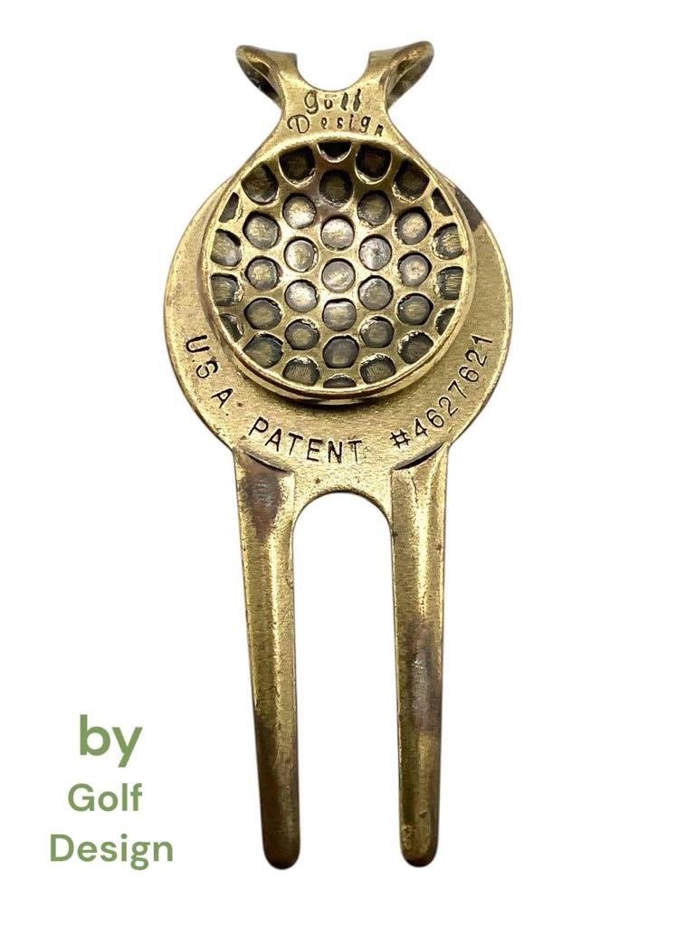 Vintage Golf Design Divot Tool Money Clip Brass Beetle - USA