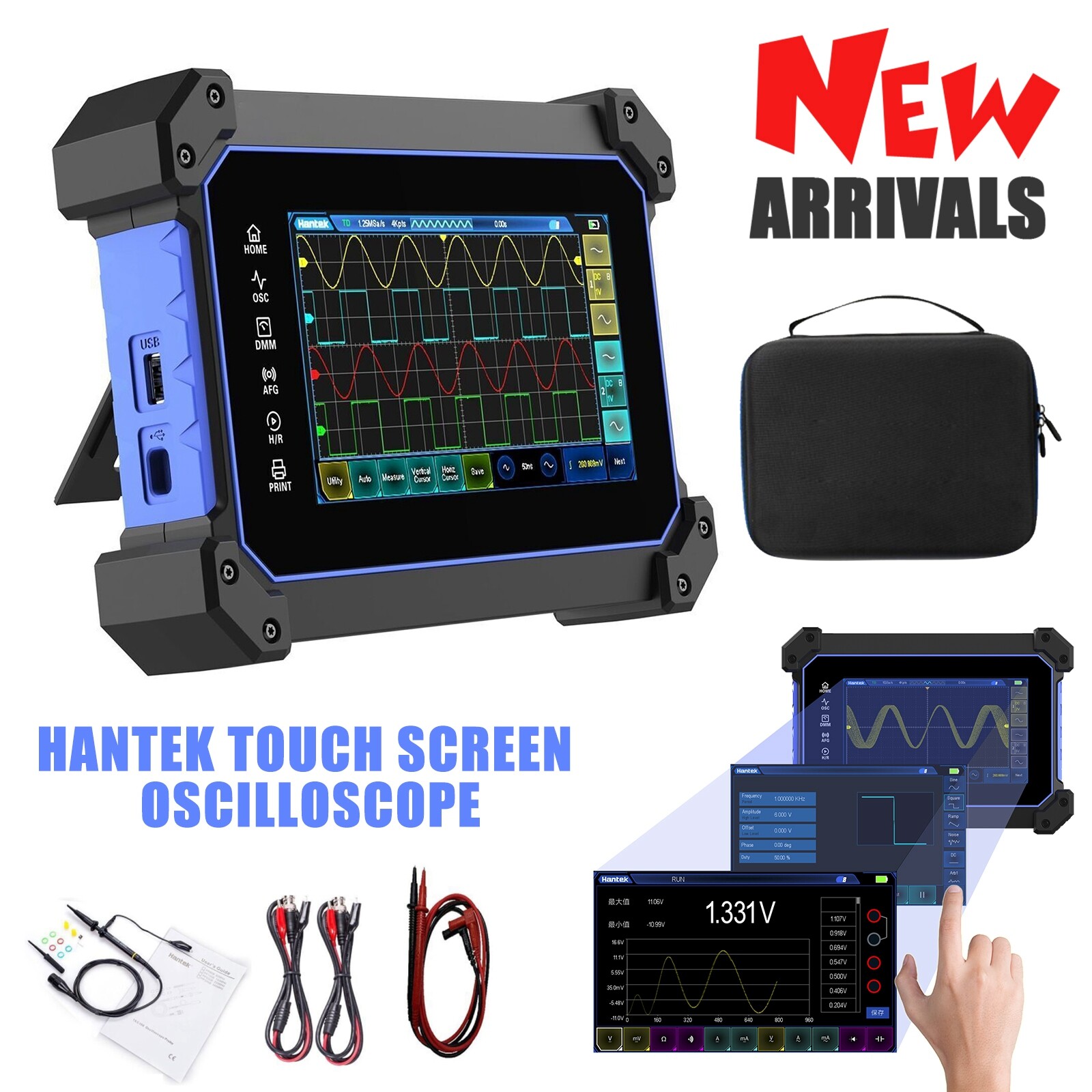 Hantek Digital Touch Screen Oscilloscope 4CH 110-250MHz Signal Source Multimeter