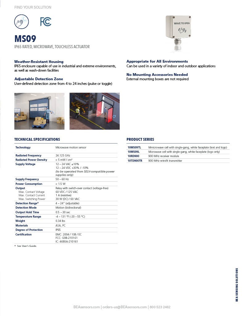 Bea 10MS09TL Wave To Open Touchless Switch