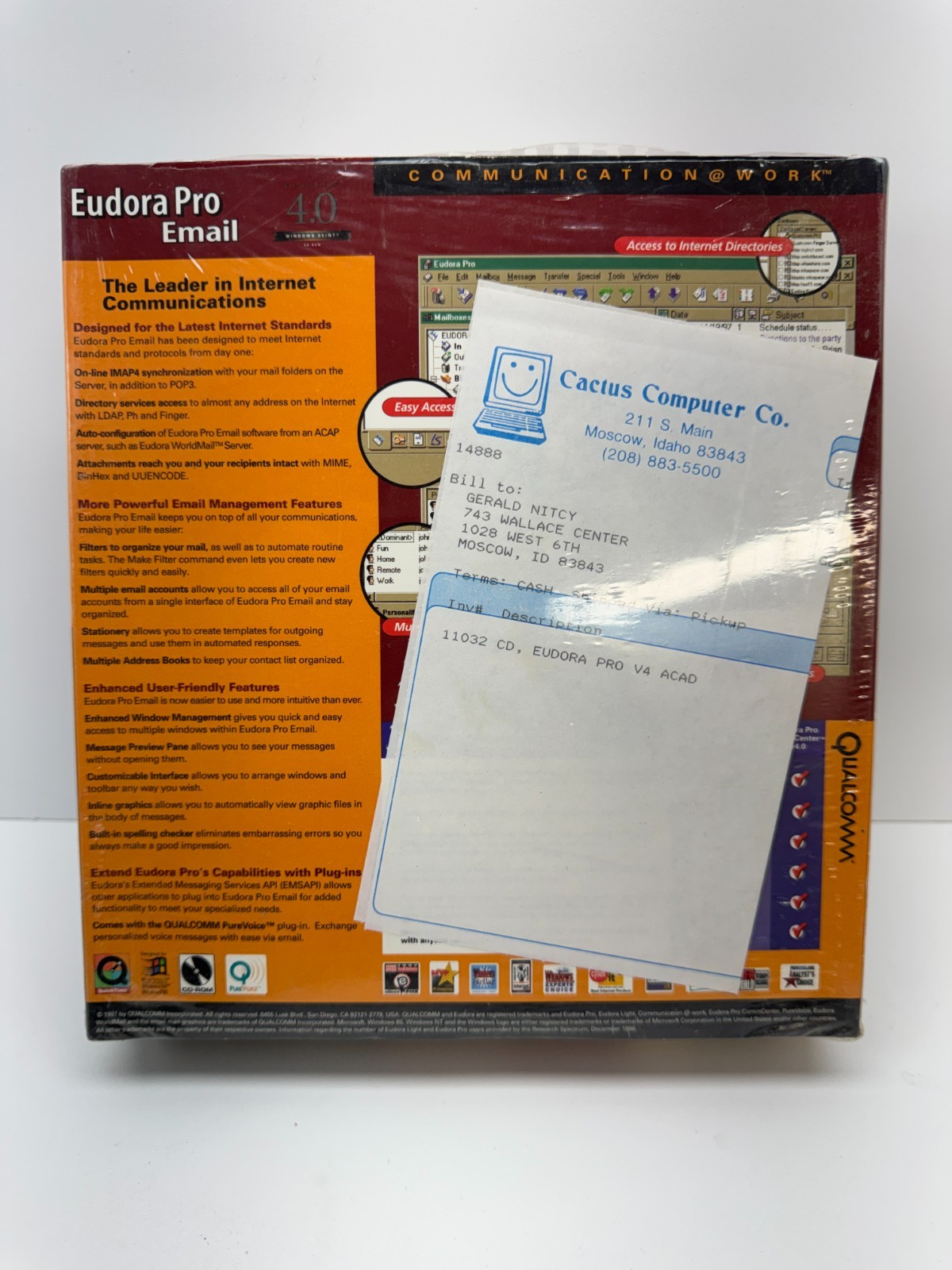 Eudora Pro Email Version 4.0 Windows 95/NT Qualcomm Big Box PC Software SEALED