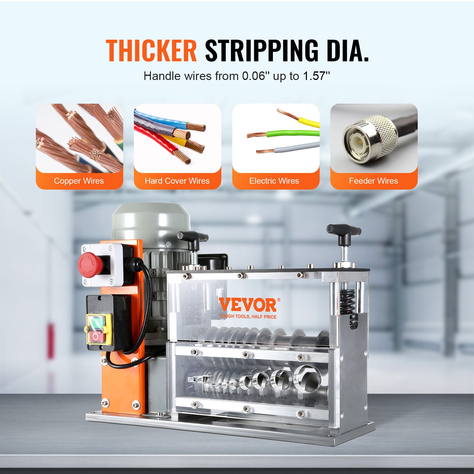 VEVOR Electric Wire Stripping Machine Copper Cable Stripper 0.06''-1.57'' Visual