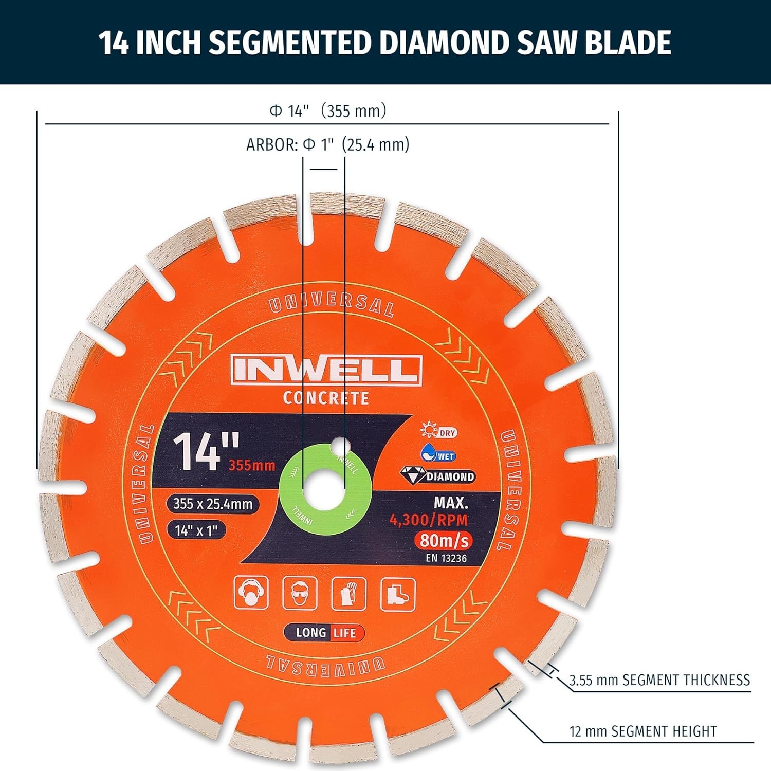 Precision 14 Inch Diamond Cutting Blade - Thin 3.55mm Design for Tough Materials