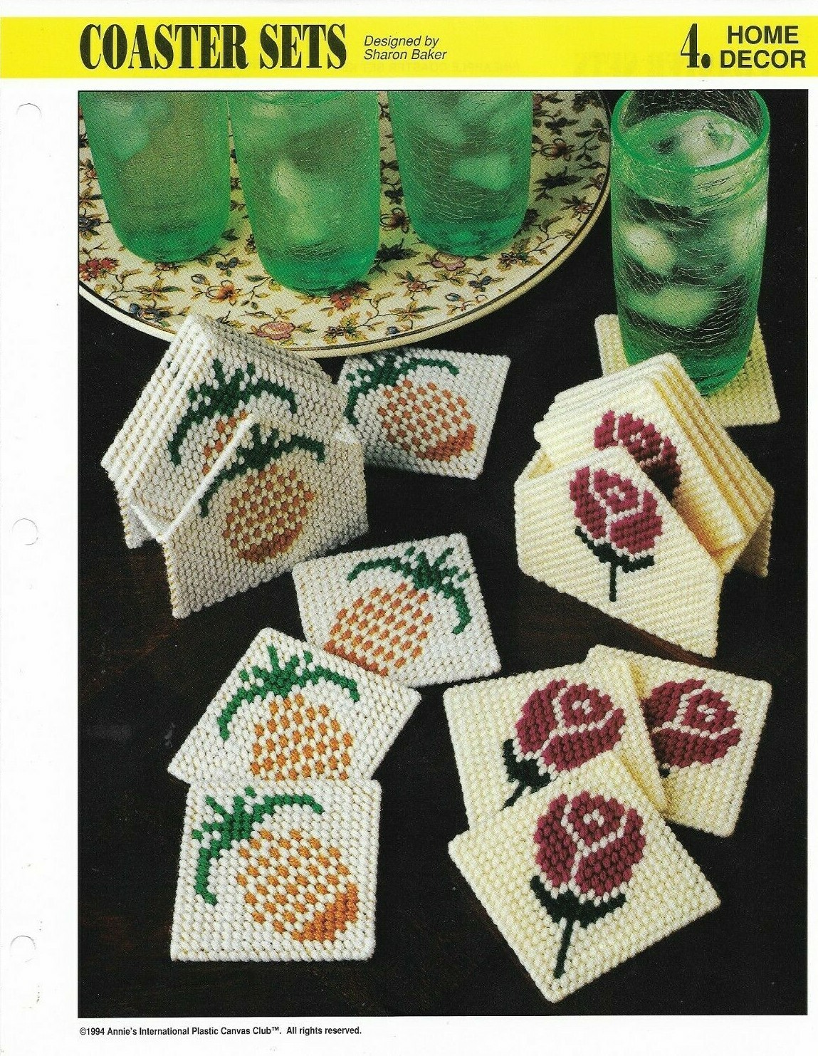 NEW 2 COASTER SETS PINEAPPLE & ROSES ANNIE'S PLASTIC CANVAS PATTERN INSTRUCTIONS