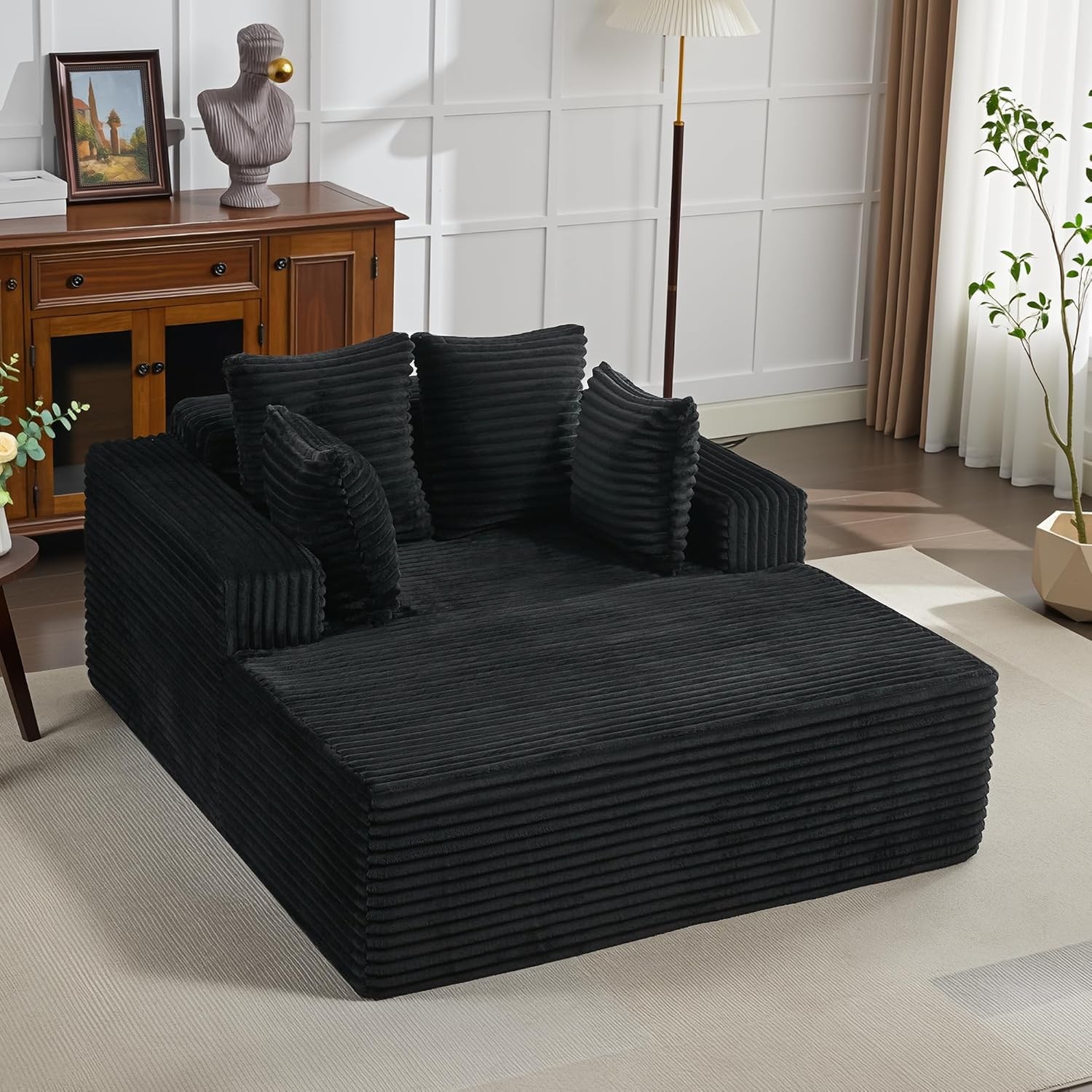 Oversized Corduroy Chaise Lounge, Deep Seat Sofa w/Pillows, No Assembly