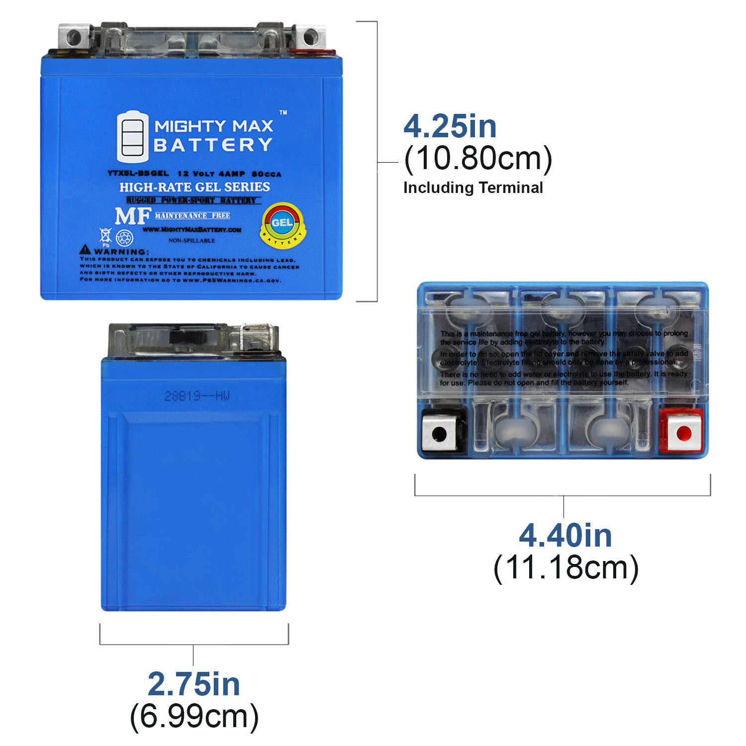 Mighty Max YTX5L-BS GEL Replacement Battery for Ultramax TTX5L-BS WP5LB