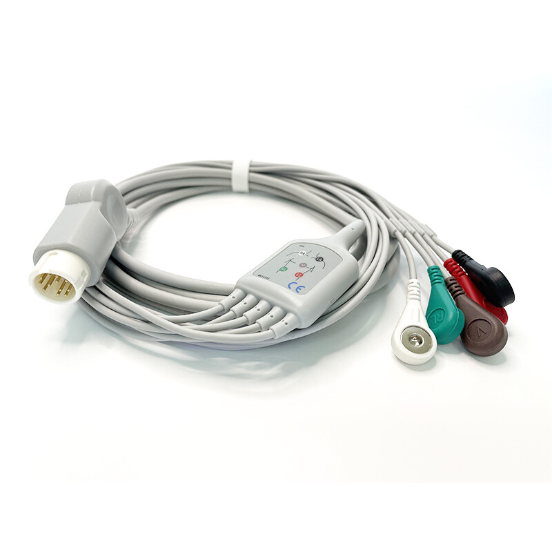 for Philips 12 Pin 5 Leads Snap ECG EKG Cable Agilent, Heartstart, Intellivue