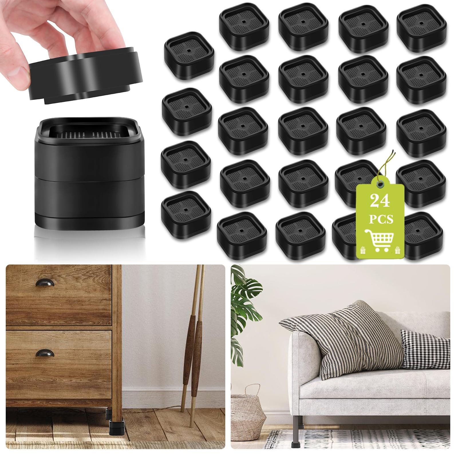 24 Pack Furniture Risers 1,2 or 3 Inch, Adjustable Bed Risers Heavy Duty For ...
