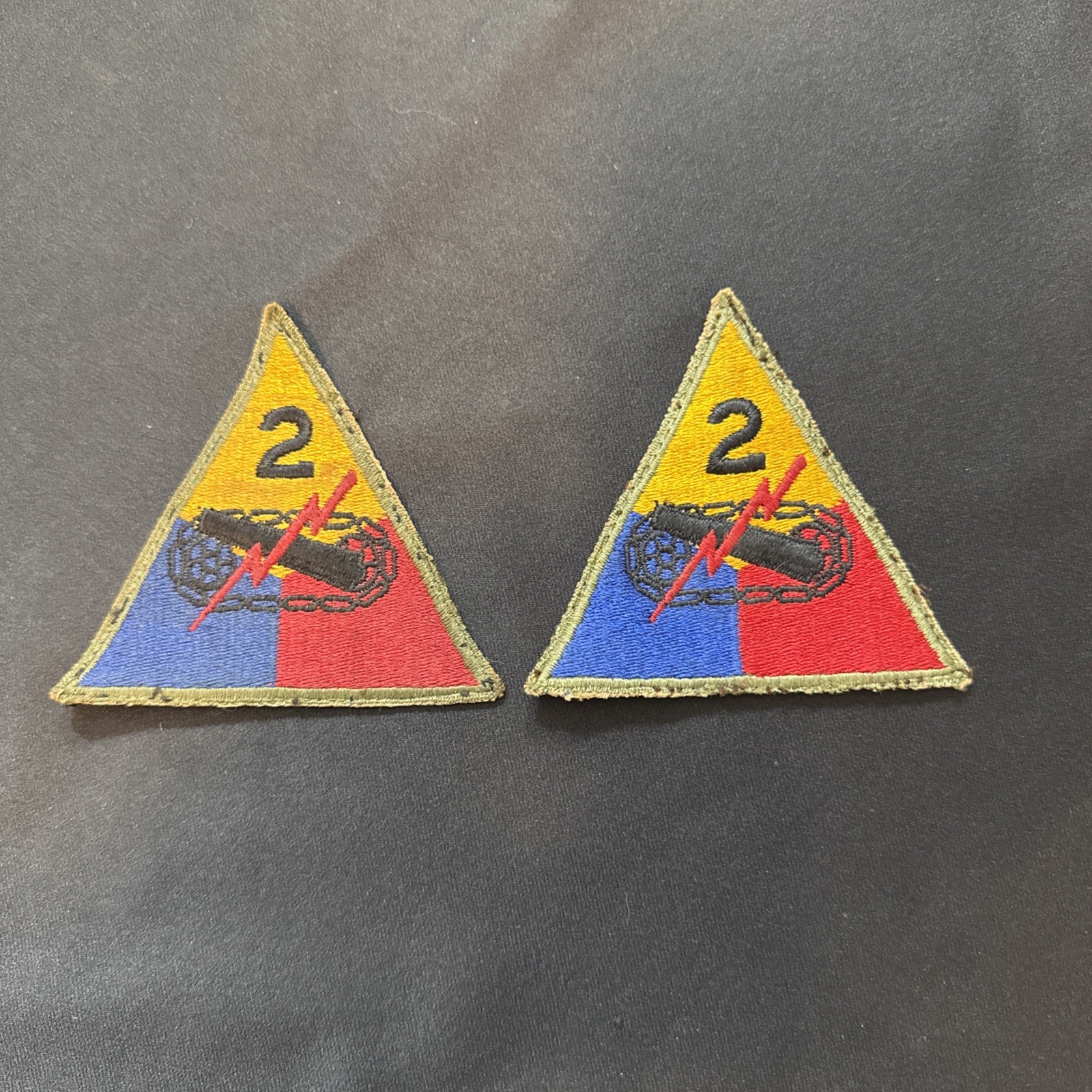 Pair of WWII US Army 2nd Armored Division Green Back Patch Greenback