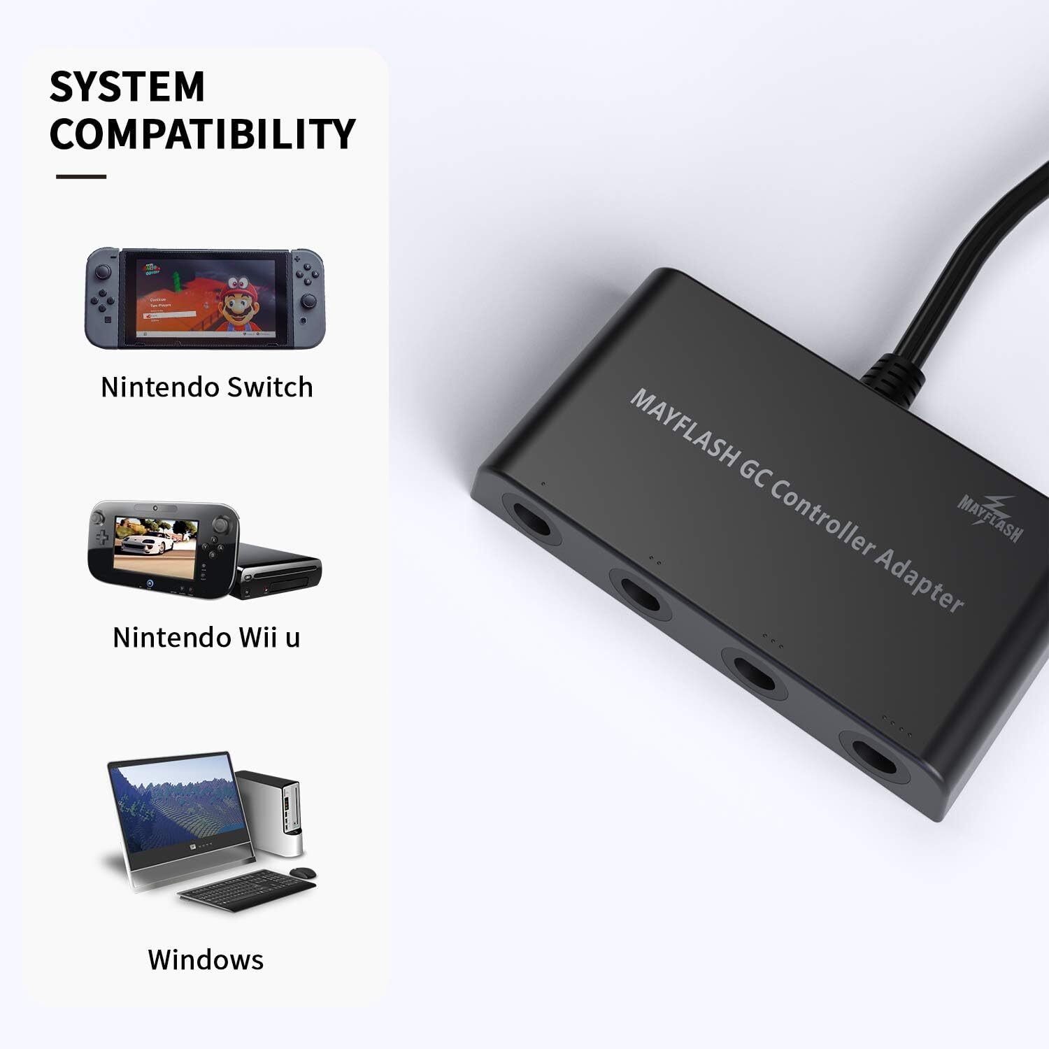 Mayflash GameCube Controller Adapter for Wii U, PC USB and Switch, 4 Port