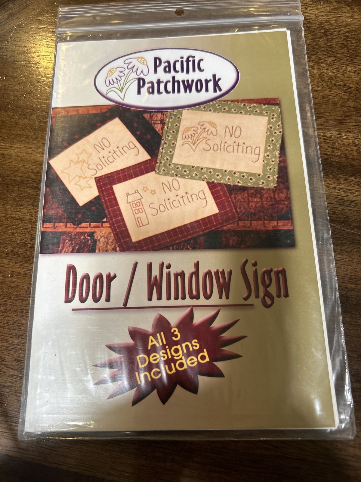 Pacific Patchwork Door/Window Quilt Sign Patterns 3 Designs “No Soliciting” New