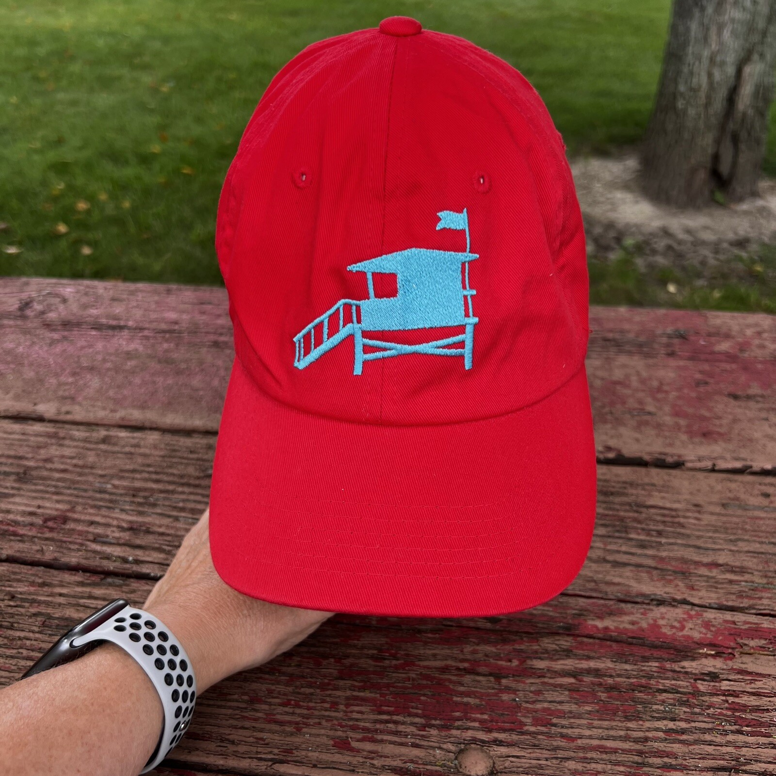Beach Towers Light Blue Towers on Red Hat Cap  Strap Buckle Unbranded Cotton