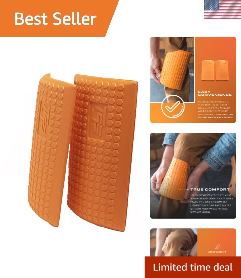 TSE-PRO Heavy Duty Knee Savers - Extra Thick Foam, Hi-Viz Orange, Adjustable Fit