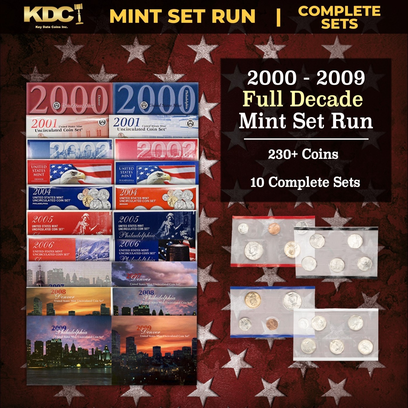 2000-2009 Full Decade United States Mint Set Run - 230+ Coins, 10 Complete Sets