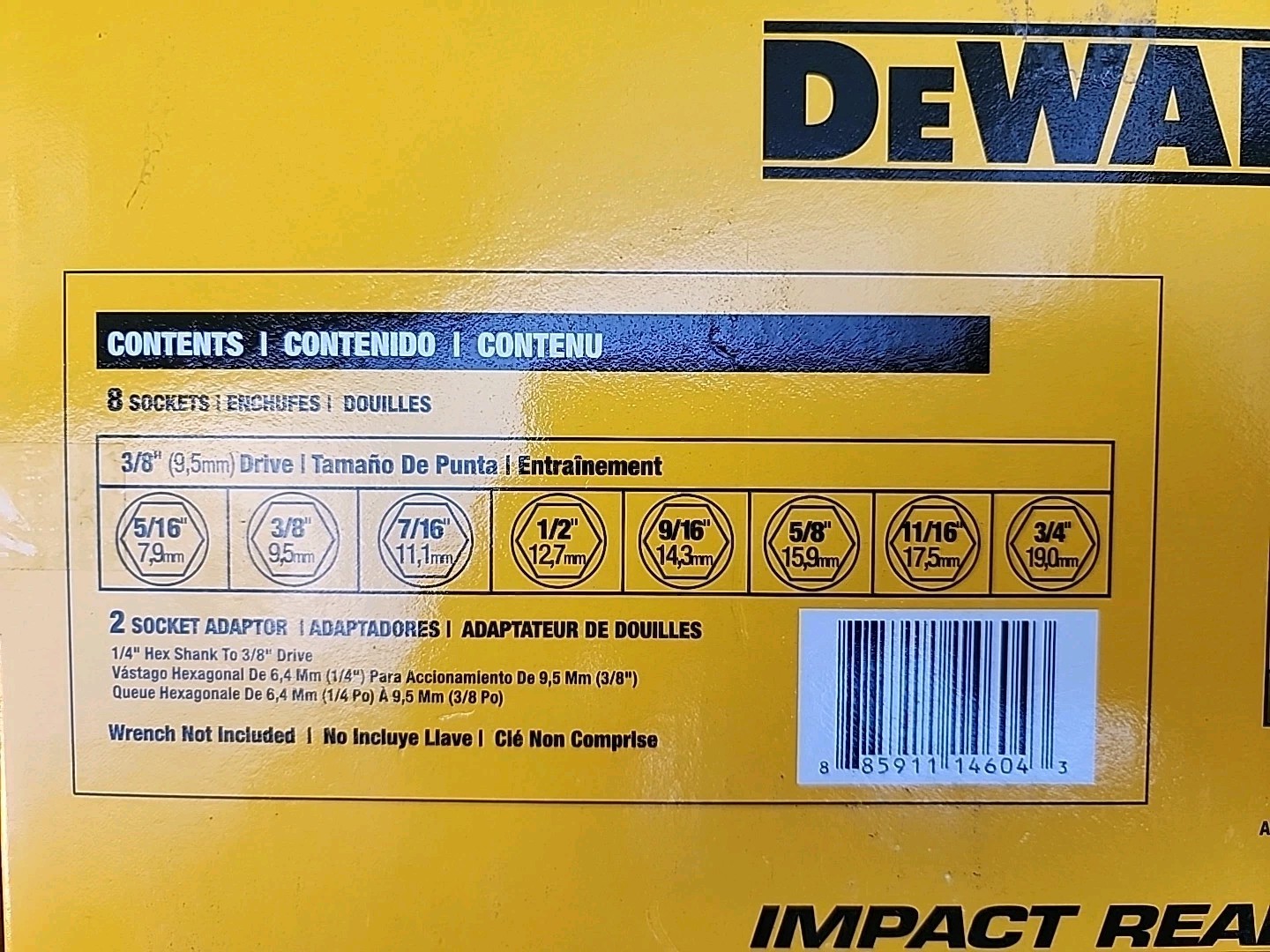 DEWALT DW22838 3/8-Inch 10-Piece IMPACT READY Socket Set New