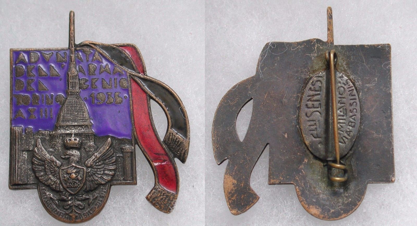 FASCIST BIG BADGE ADUNATA DELL'ARMA DEL GENIO MILITARE - TORINO 1933 ANNO XIII°