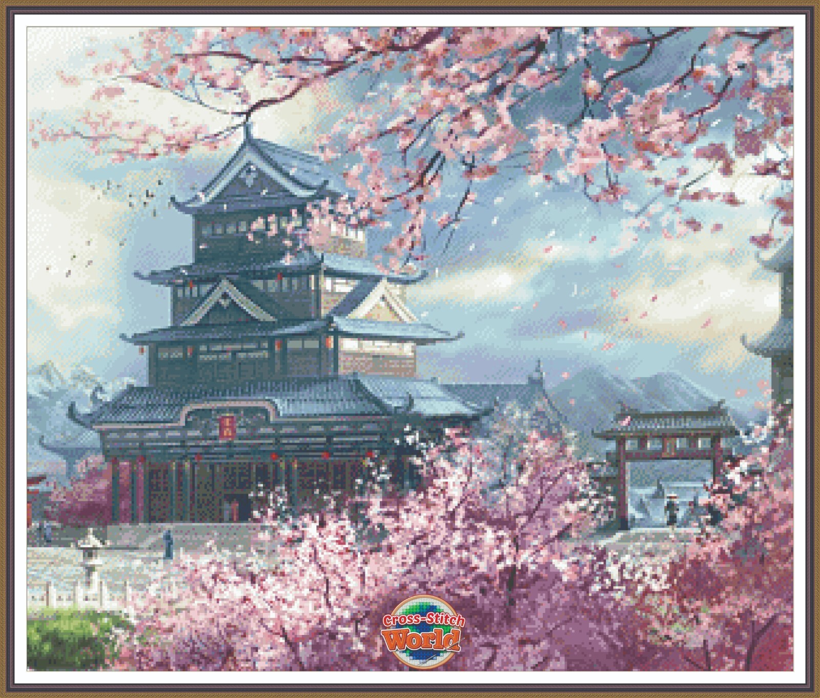 Sakura Japanese Pagoda 1028 Chart Counted Cross Stitch Pattern Needlework