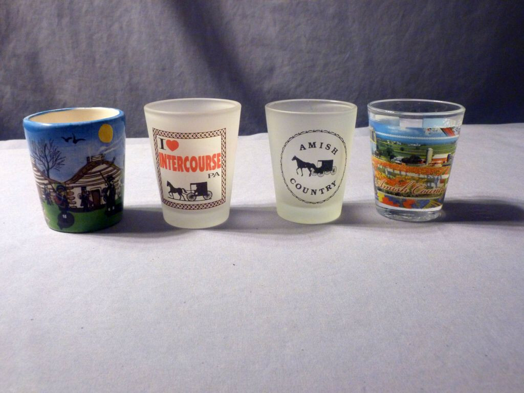 4 Pennsylvania Shot Glasses - Intercourse - Valley Forge - Amish Country