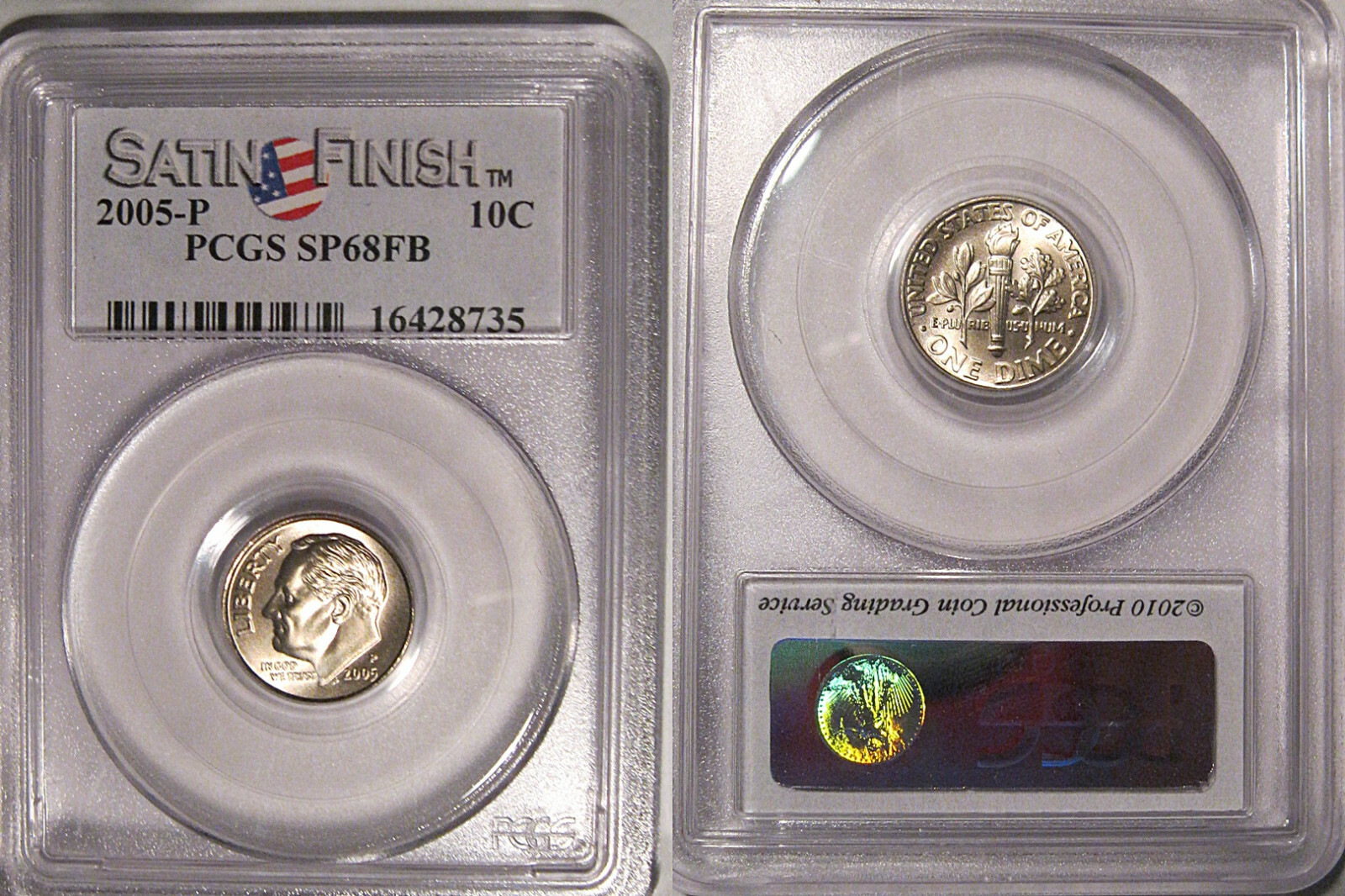 2005 P Roosevelt Dime 10c PCGS SP68FB Full Bands Satin Finish