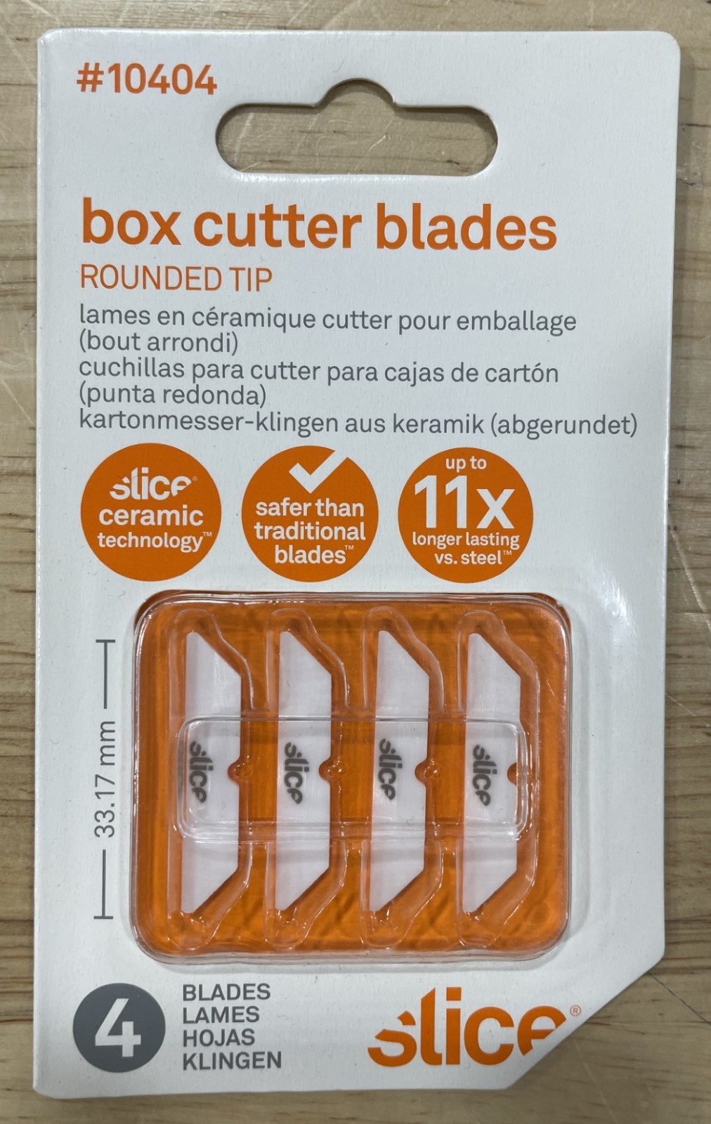 Slice 10404 Ceramic Replacement Blades, Rounded Tip, 4-Pack, Dual-Sided