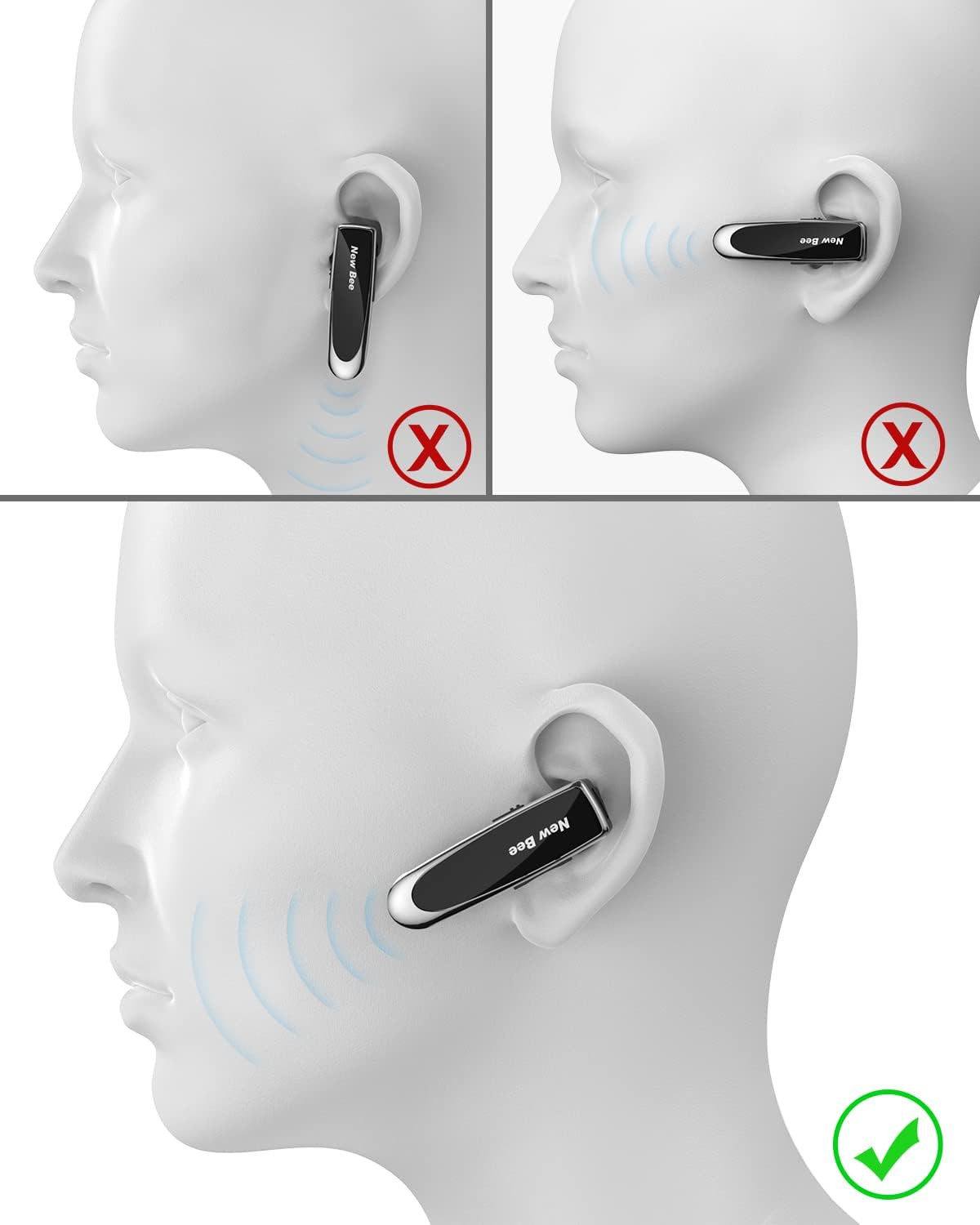 New bee Bluetooth Earpiece V5.0 Wireless Handsfree Headset with Microphone 24 Hr