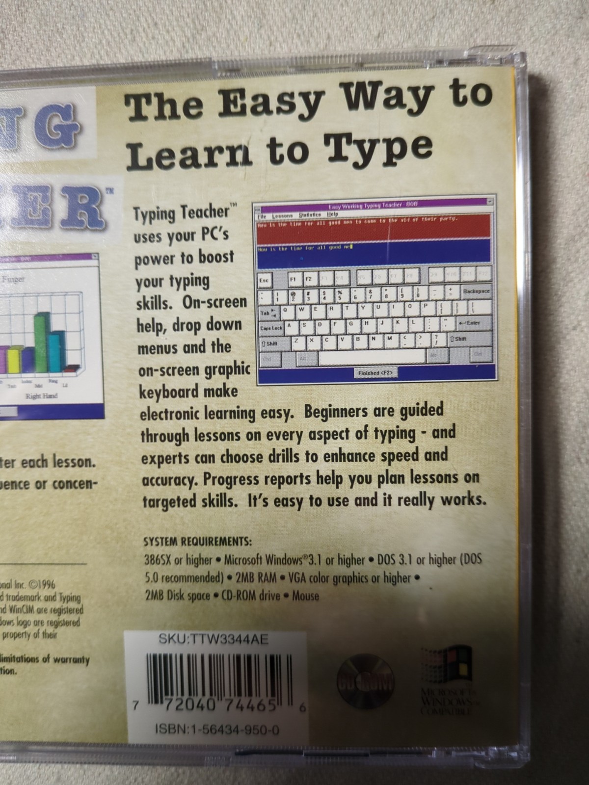 Vintage PC CD-ROM Typing Teacher. ( 1996, Softkey).