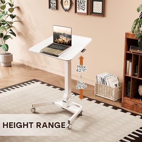 Foldable Mobile Standing Desk, 90 Tiltable Rolling Standing Desk, Height White