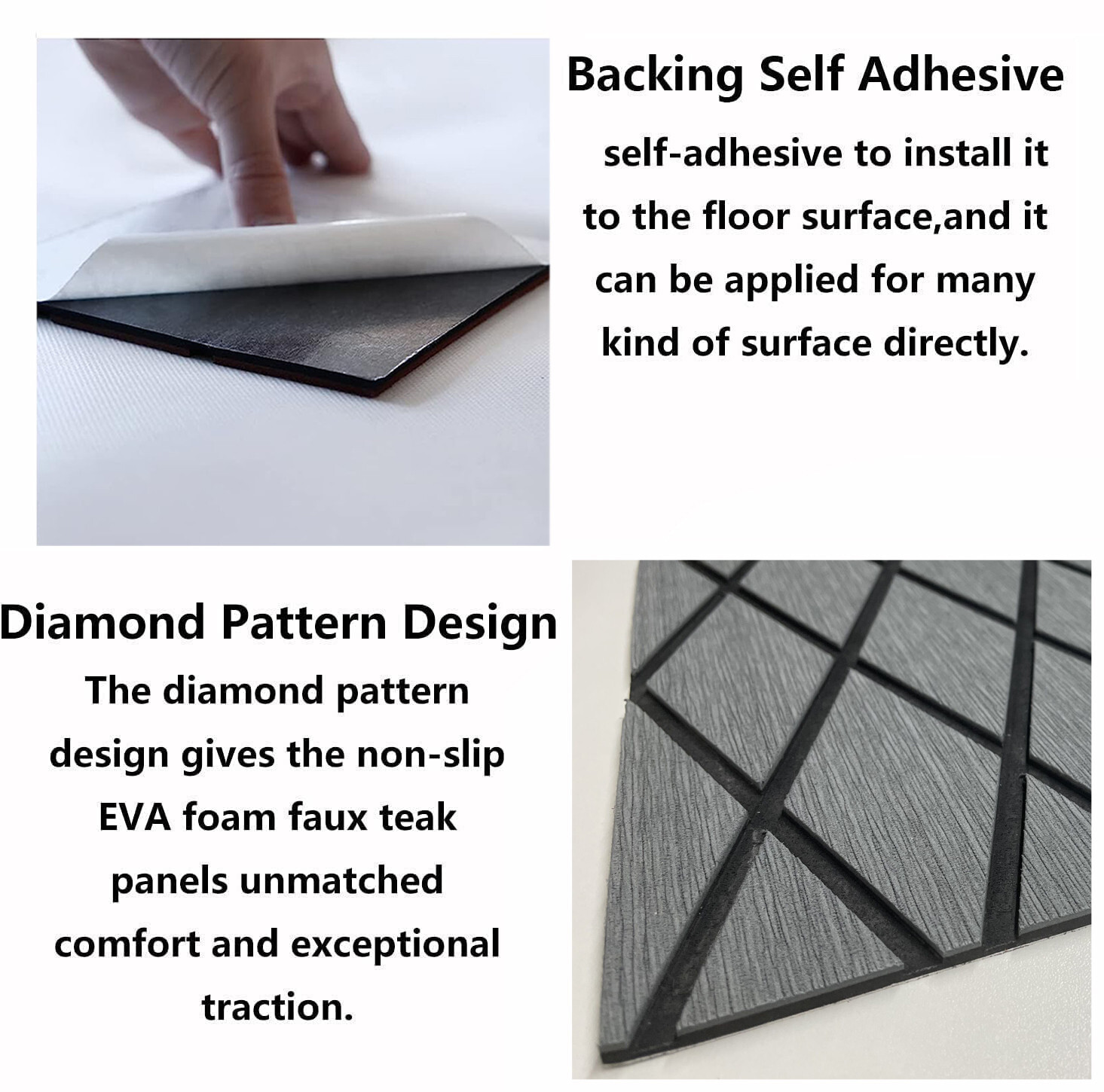 EVA Foam Boat Flooring Marine Sea Decking Carpet , Dark Gray Diamond Pattern Mat