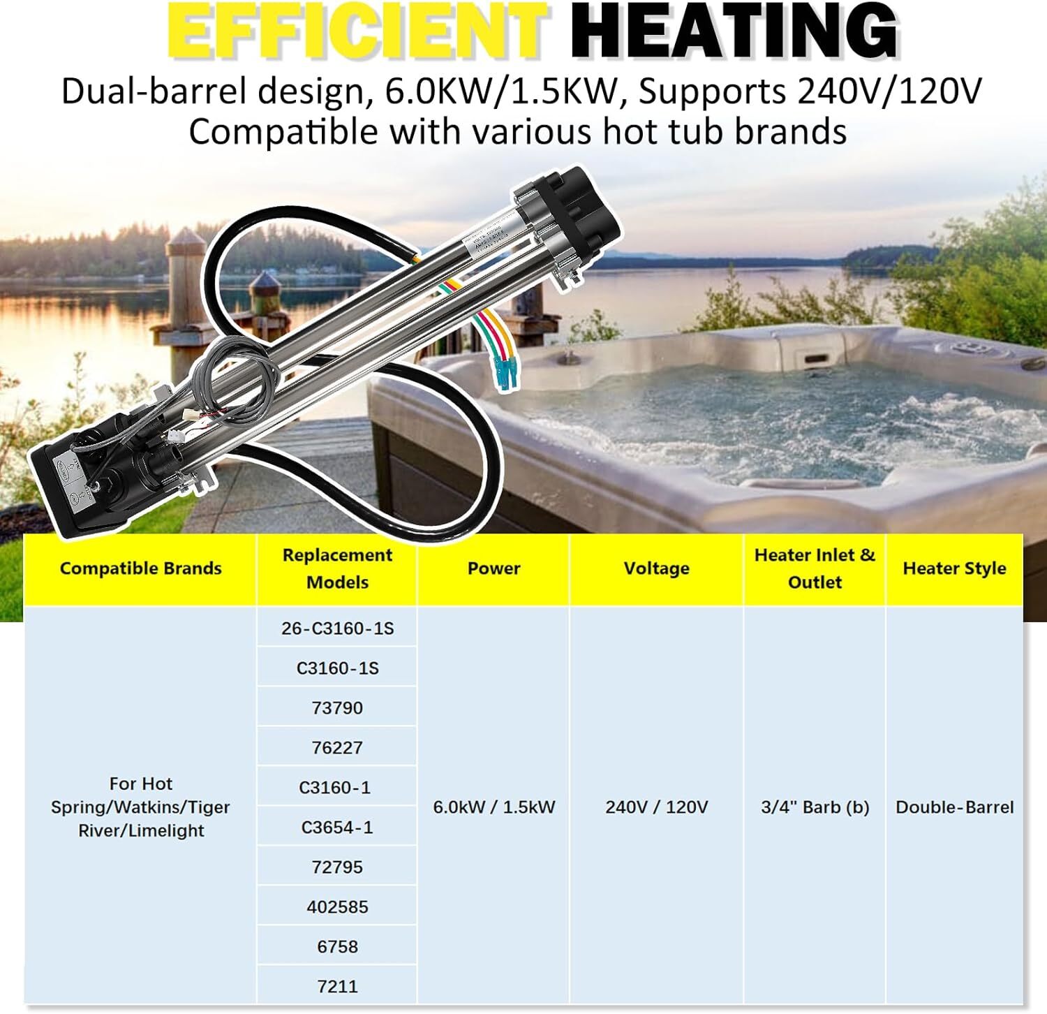 No-Fault Spa Heater for Hot Spring/Watkins 1995+ - 6kW Titanium w/Sensors- 73790