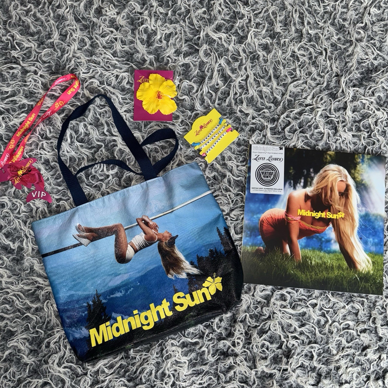 Zara Larsson Midnight Sun Vip Merch Signed Lanyard Tote + Limited Yellow Vinyl