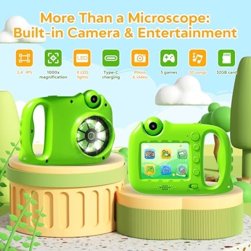 Microscope for Kids, 1000X Handheld Digital Microscope with 2.4" IPS Screen,...
