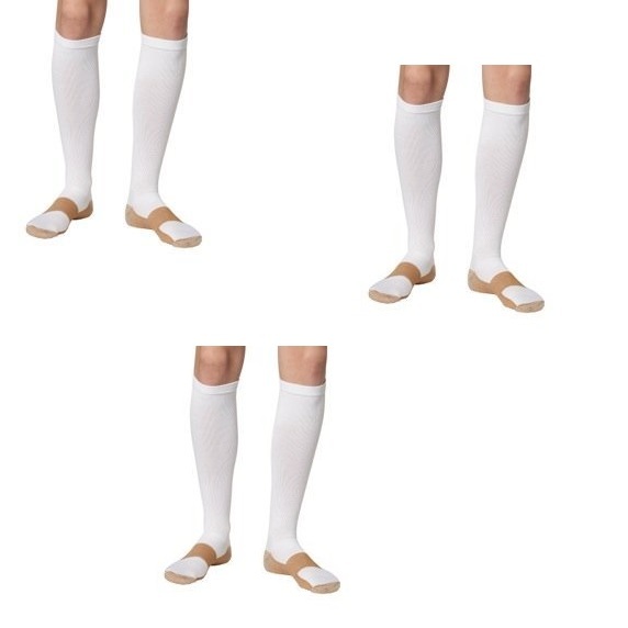 3 Pair White Copper Compression Support Socks 20-30 mmHg Graduated Men's Women's
