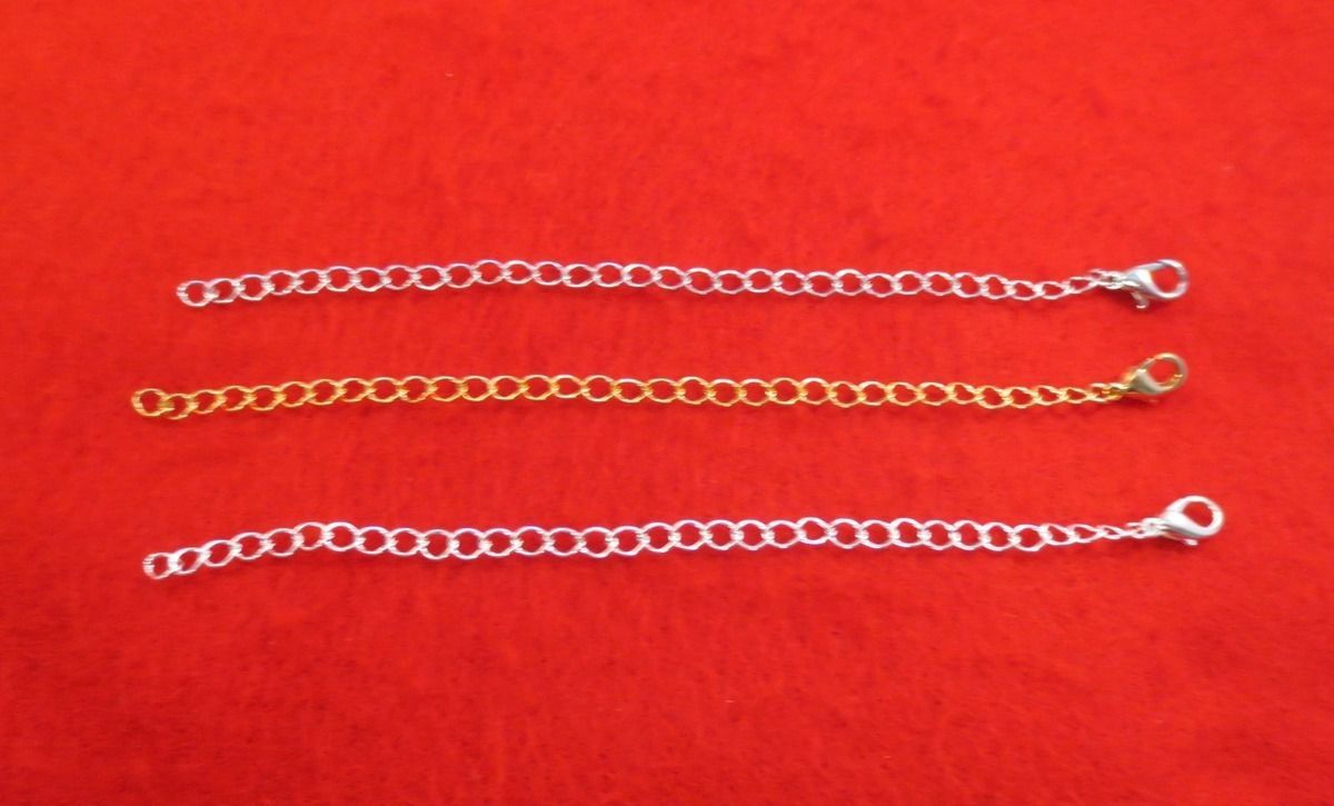 5 INCH GOLD,WHITE GOLD,SILVER  PLATED 4MM NECKLACE EXTENDER W/ LOBSTER CLAW SET