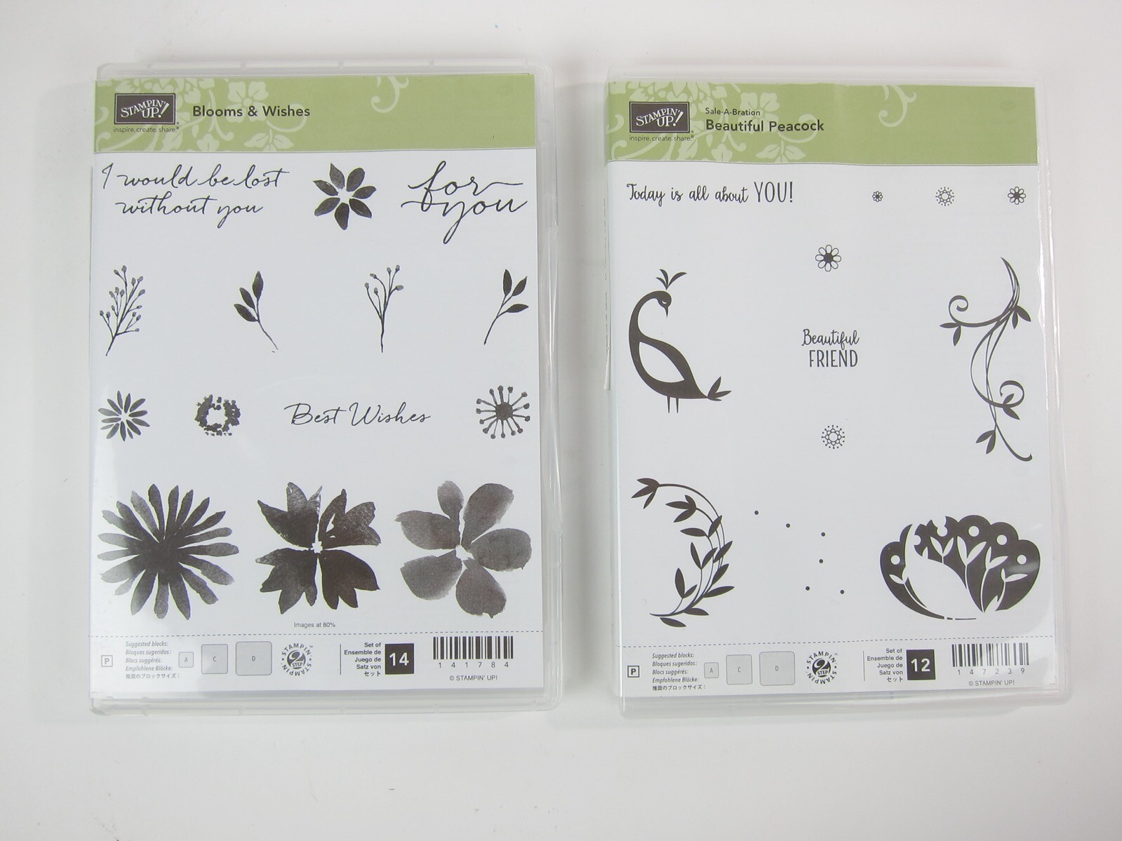 Stamping Up Stamp Set BLOOMS AND WISHES & BEAUTIFUL PEACOCK 26 PC