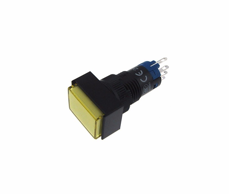 HQ D12mm Rectangle Pushbutton Switch w/ LED Panel Mount Solder Lug - Mom -Yellow