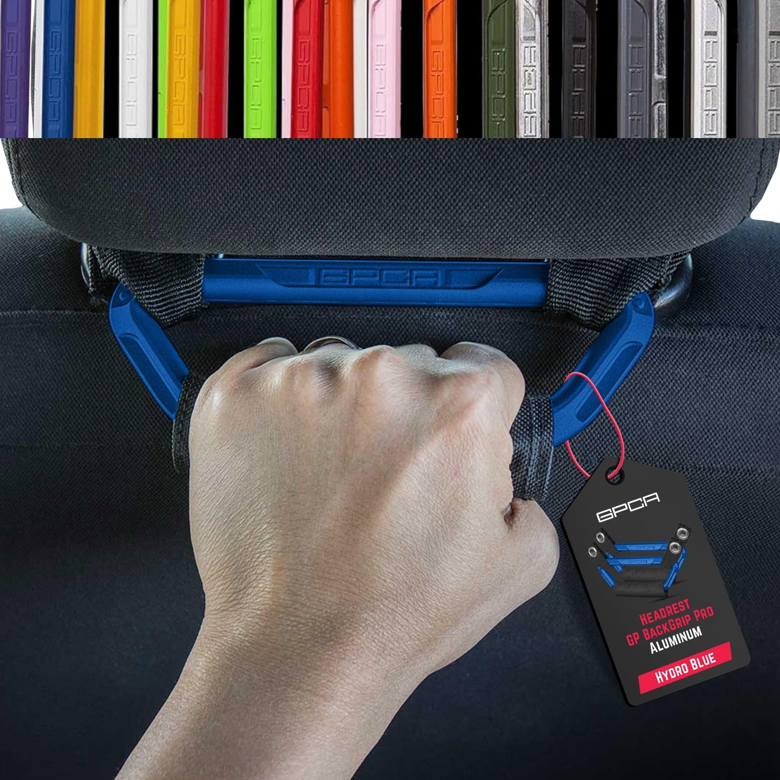GP BackGrip Pro Headrest Handle for Cars, Jeeps, Aluminum, Hydro Blue