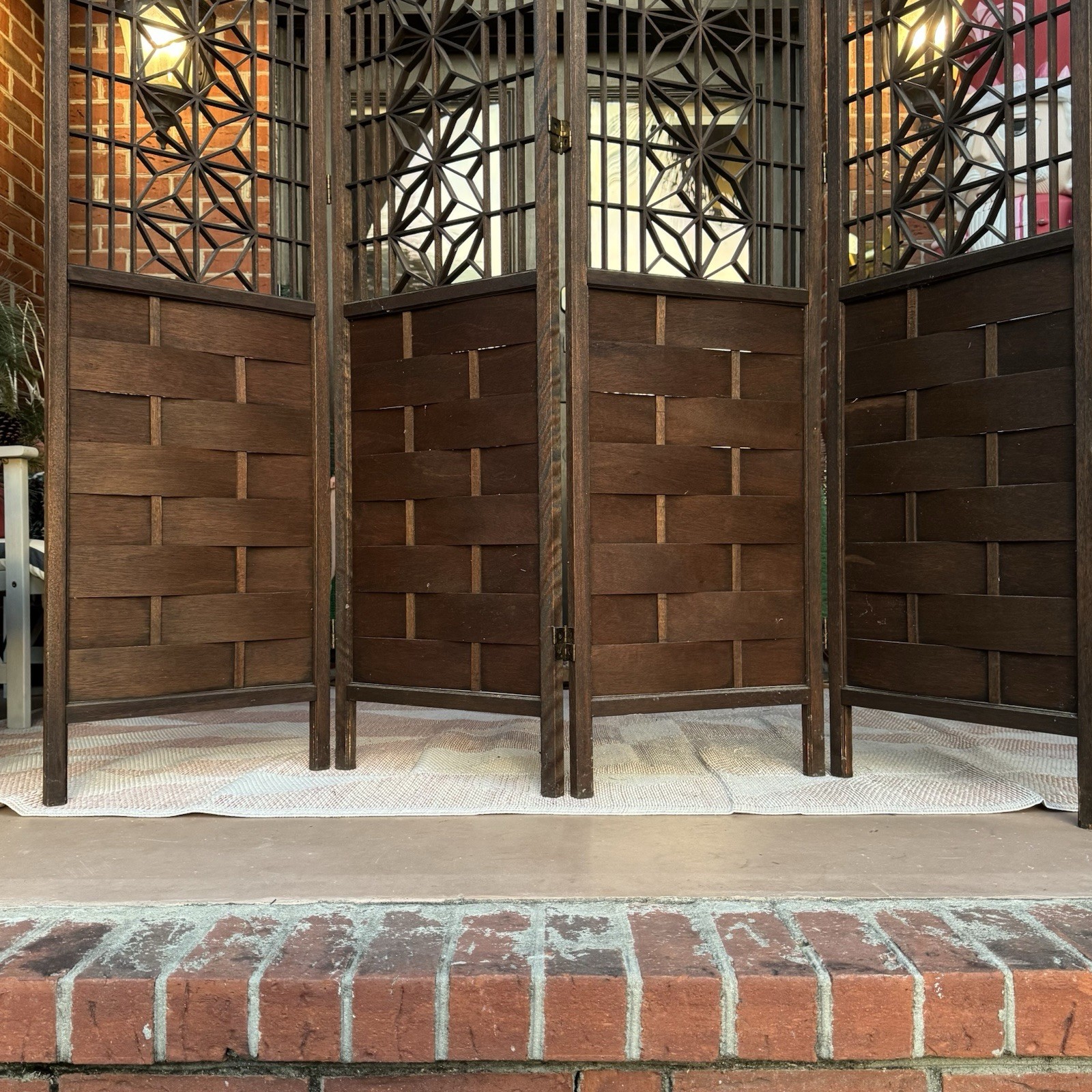 Japanese Mid Century Teak Shoji 4 Panel Folding Room Divider Screen 1960s