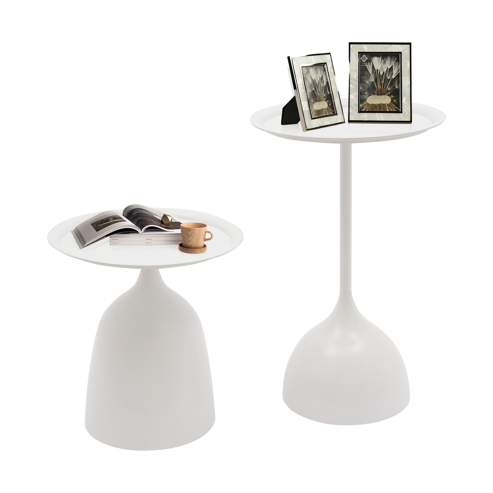 Set of 2 Side Tables Nesting Tables Round Side Table Set End Table Set White USA