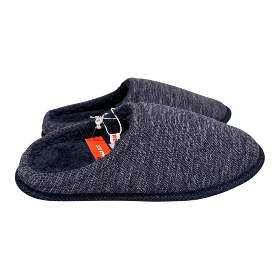 Joe Fresh Slippers Mens Size 8 Blue Fabric Mule Faux Fur Lined House Shoes Cozy