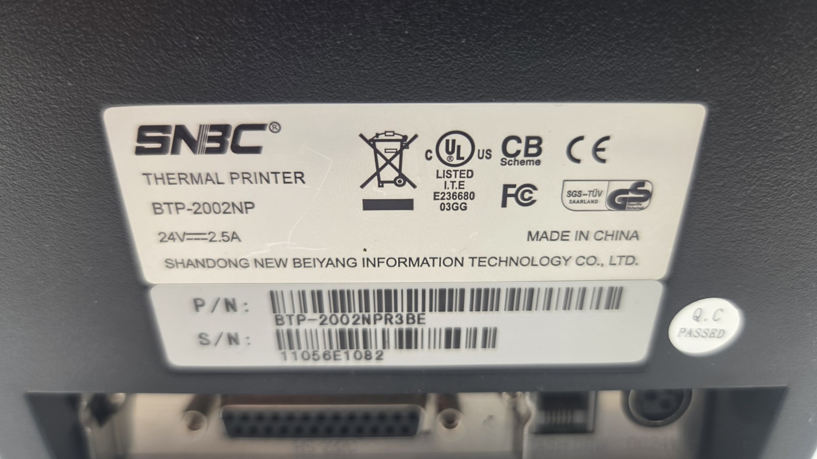 SNBC BTP- 2002NP POS Thermal Receipt Printer Serial Connection Set Tested