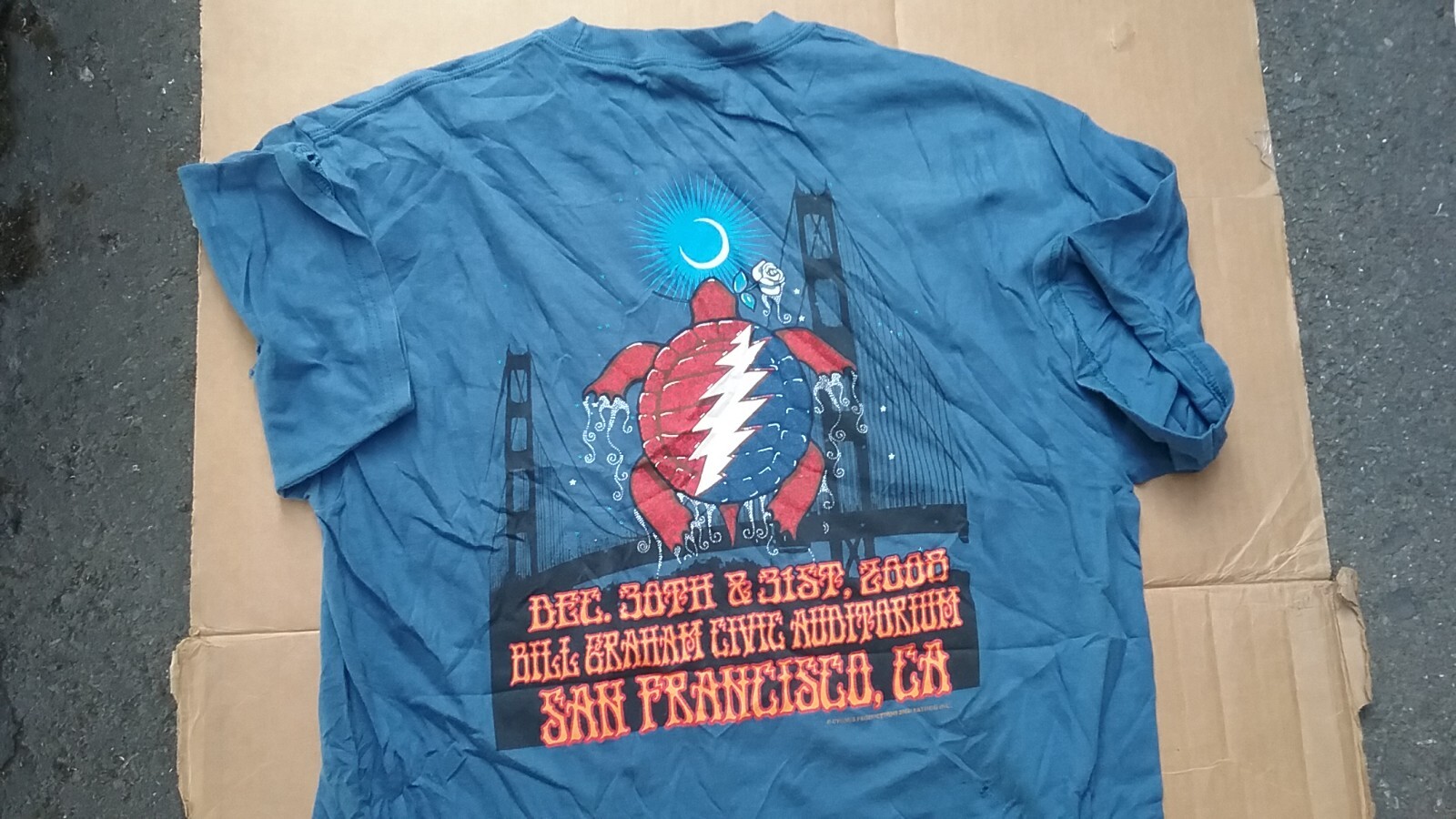 PHIL LESH BOB WEIR & RAT DOG 2008 NEW YEAR CIVIC SHIRT L 1 X 2 " HOLE SNAG RARE