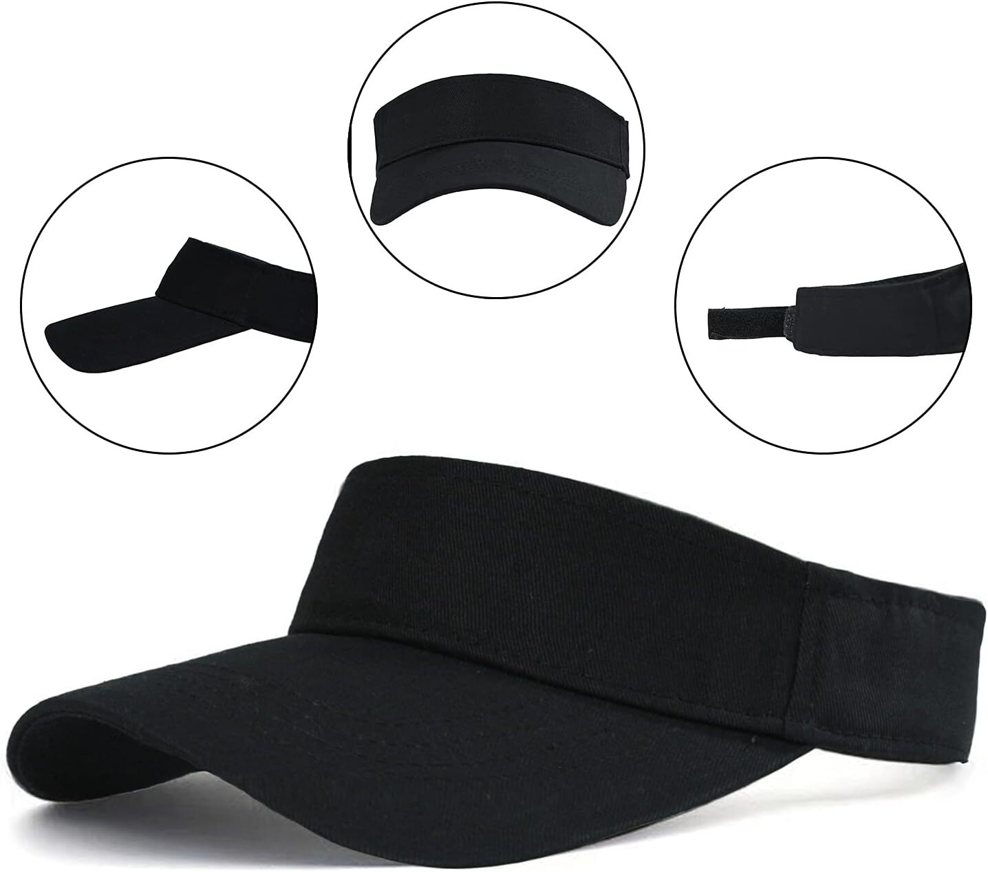 HH HOFNEN Sports Sun Visor Hats Cotton Twill Ball Adjustable #1b Dark Black