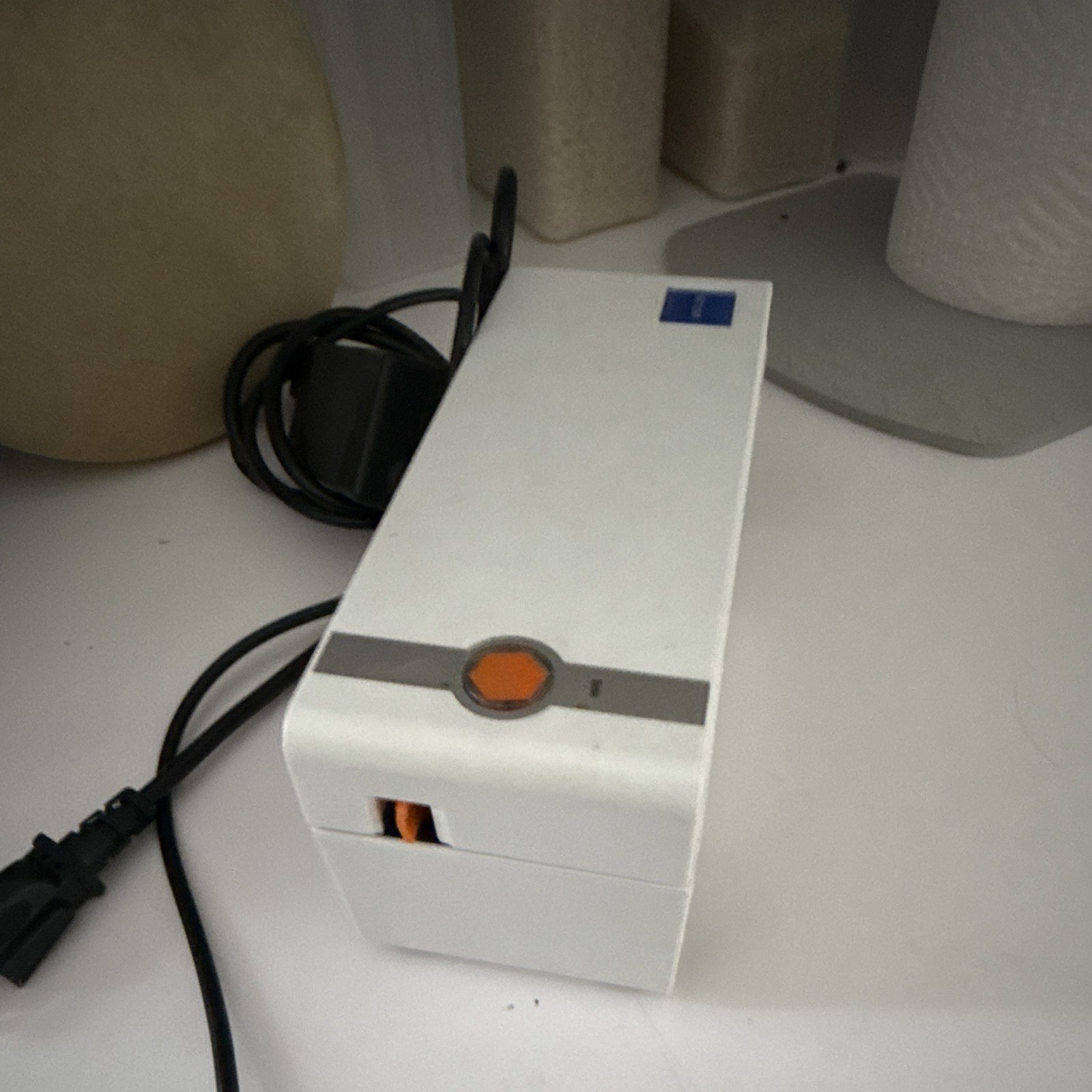 NETUM POS Label Printer, White/Orange, Includes Power Adapter and Printer Unit