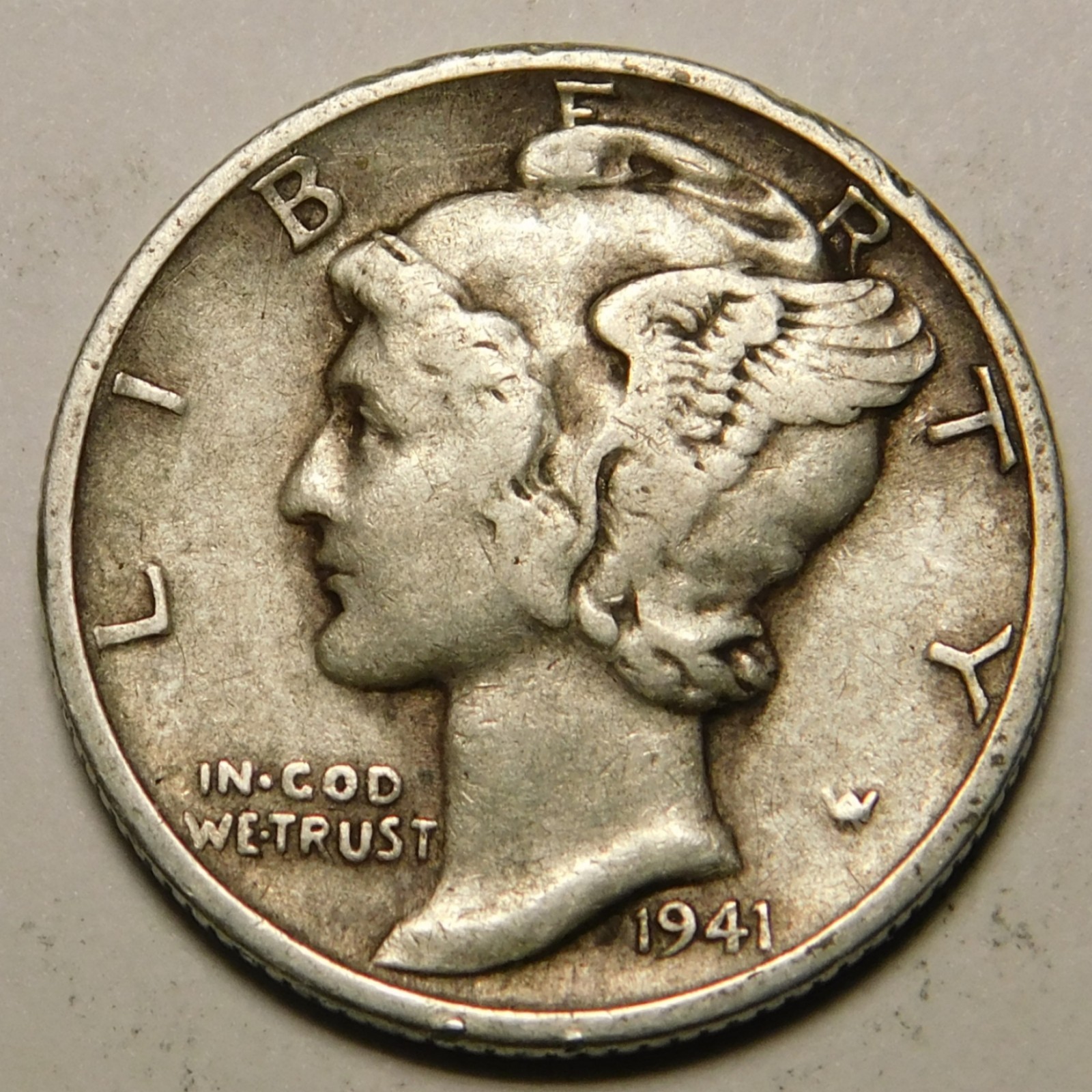 1941 P Mercury Dime 90% Silver EF-XF  "Actual Coin Pictured - Not Cleaned"