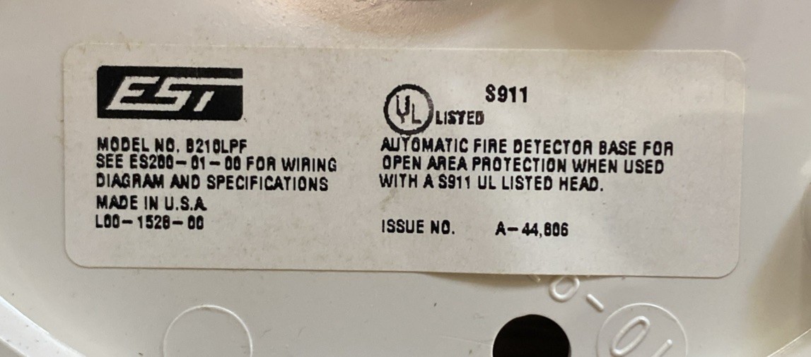 EST B210LPF Fire Alarm Plug In Detector Base
